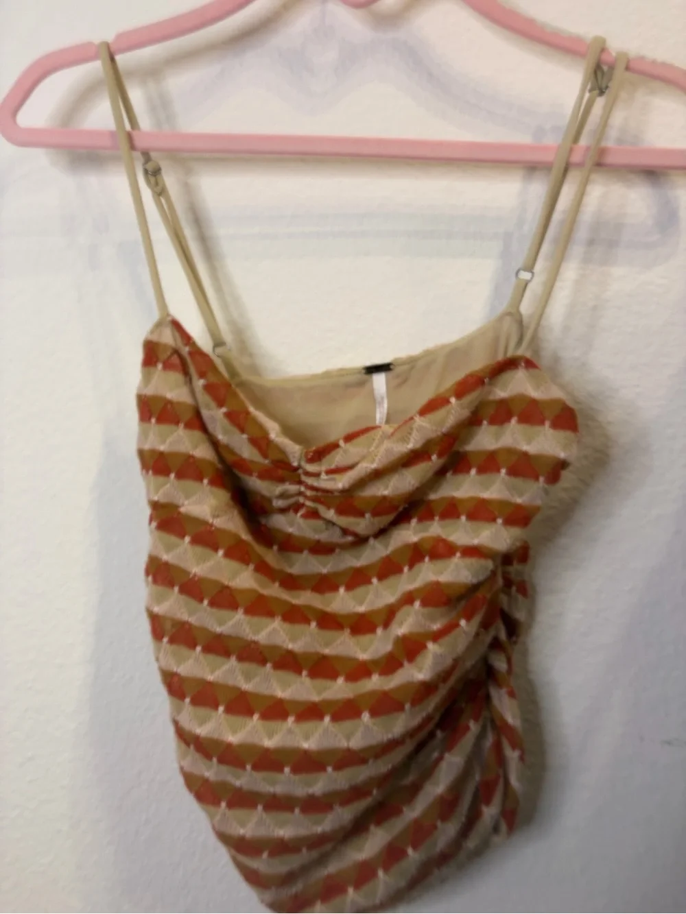 Free People Beige and Rust Patterned Cowl Neck Tank